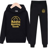 Roots 海狸 加絨重磅 套裝 冬季帽T+長褲 休閒兩件套 男女運動套裝 字母印花