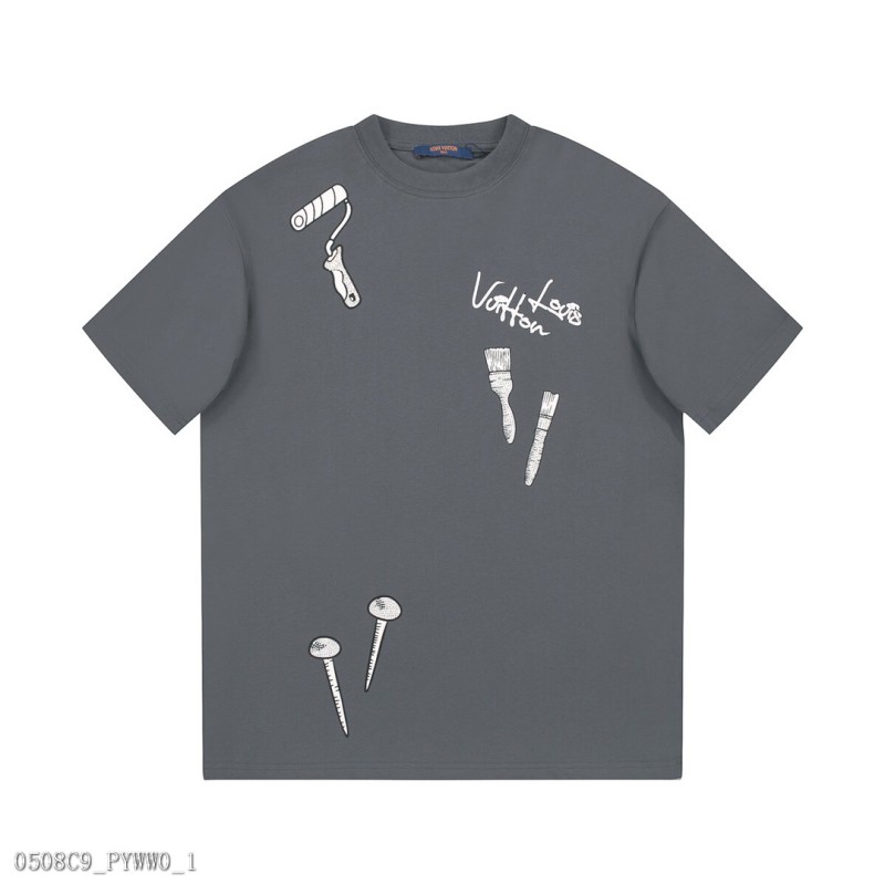 路易威登，23ss夏季新款LV工具鐵釘印花燙鑽短袖T恤男女同款