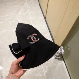Chanel2023春季和夏季简单的黑色弓渔夫帽子