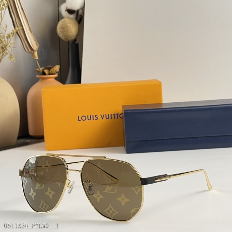 路易威登（Louis Vuitton）字母两个 - 颜色镜头LV高质量不规则的经典金属双束飞行员蟾蜍形时尚太阳镜