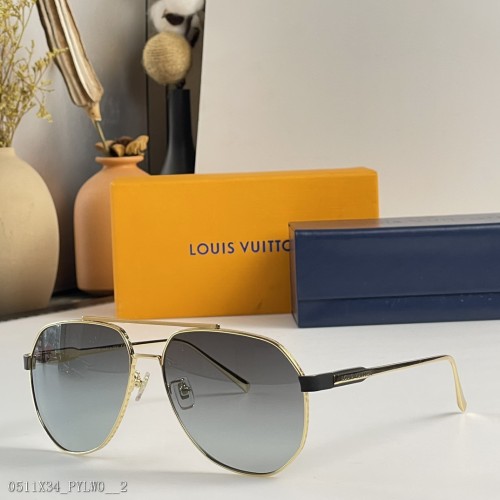路易威登（Louis Vuitton）字母两个 - 颜色镜头LV高质量不规则的经典金属双束飞行员蟾蜍形时尚太阳镜