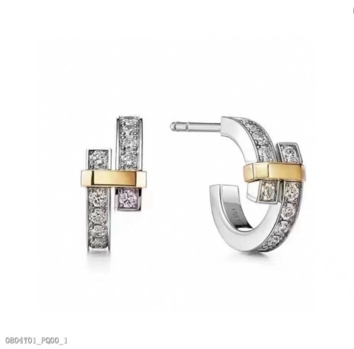Tiffany款蒂芙尼耳環新款排鑽雙色耳環