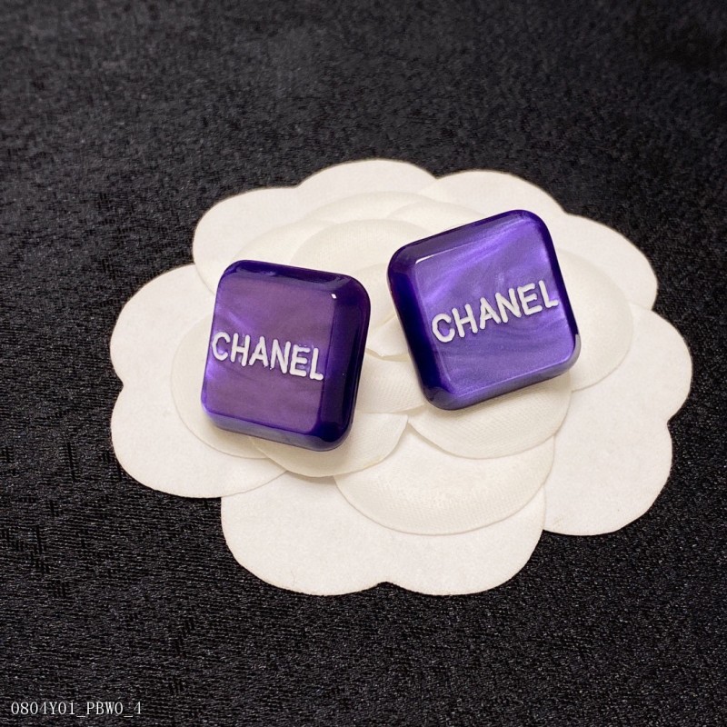 小香風Chanel可愛清新紫色方形耳釘