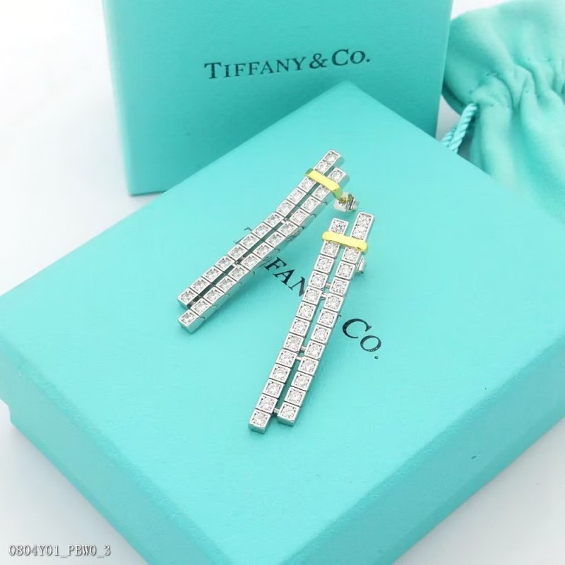 Tiffany款蒂芙尼耳環23C新款排鑽流蘇雙色耳釘