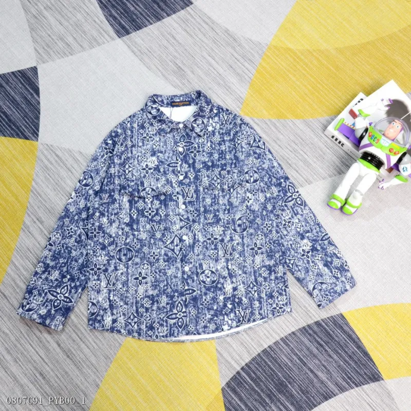 LV/路易威登歐洲站男士潮男襯衫春秋潮牌3D印花情侶牛仔全棉潮流外套