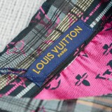 LouisVuitton/路易威登新款炫彩滿印色織格紋字母logo提花暗紅格子情侶款長袖襯衫