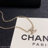 火爆新款香奈兒Chanel高版本最新款雙C香檳金色鑲鑽小吊墜項鏈