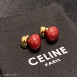 Celine賽琳凱旋門古金新年紅橢圓耳釘