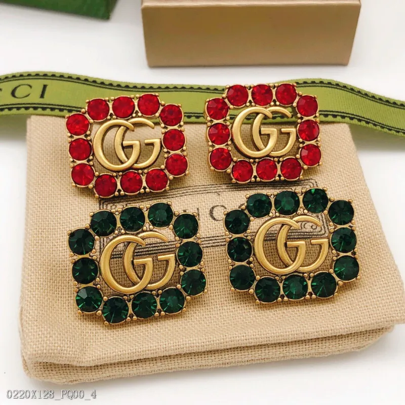 Gucci古馳新款紅鑽方形耳釘超級漂亮的一款閃閃水鑽和做舊的古金