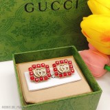 Gucci古馳新款紅鑽方形耳釘超級漂亮的一款閃閃水鑽和做舊的古金