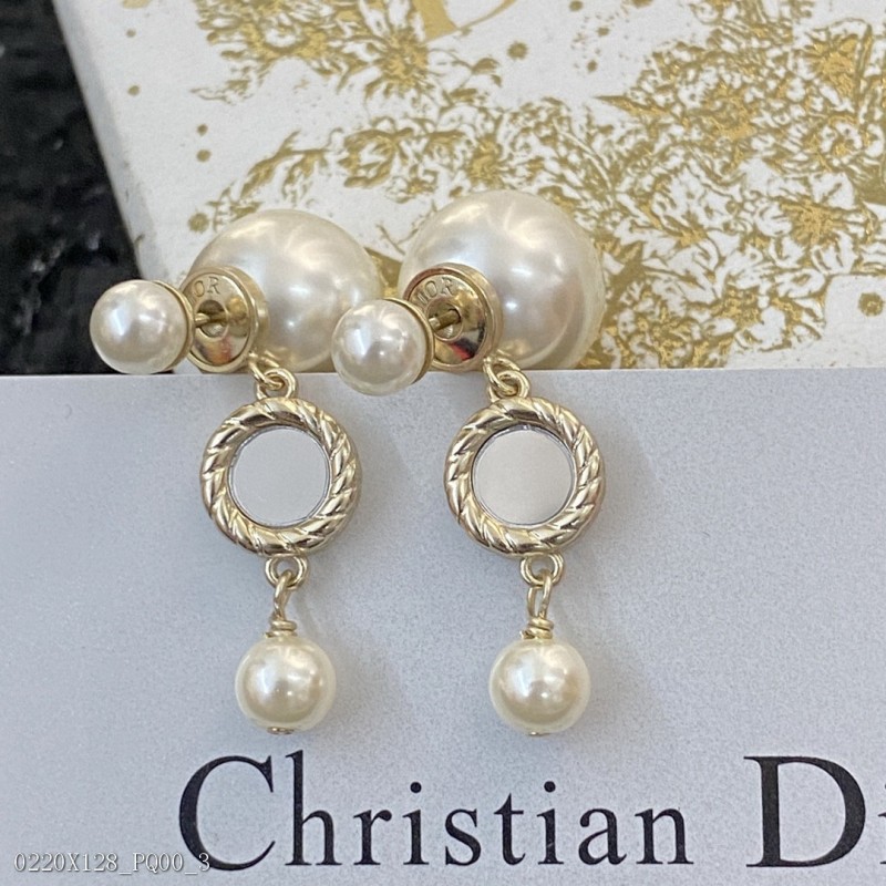 Dior迪奥2024代購級別雙面鏡面白貝珍珠耳釘耳環