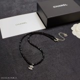 香奈兒Chanel雙C字母最新款時尚切割面黑水晶碎珠子項鏈非常特別的一款鏈條