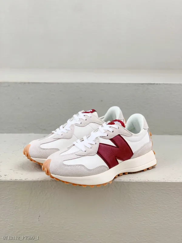 NewBalanceMS327系列复古休闲运动慢跑鞋皮革米白酒红