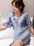 Pajamas thin short sleeve Lace Sexy silk nightdress