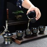 Lazy stone teapot automatic tea set matt black pottery ceramic Kung Fu teacup set