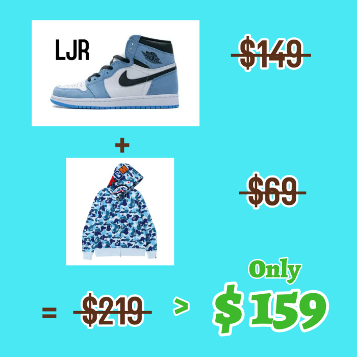 Buy LJR AJ1 Retro High University Blue ,+9.9$ Get Hoodie Blue