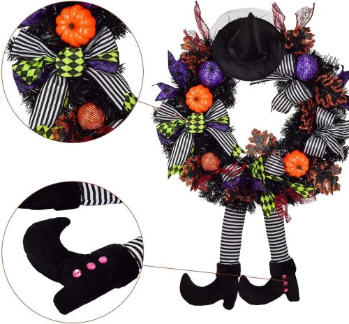 11.8 Inch Halloween PumpkinWitch Legs Wreath For Home Decoration
