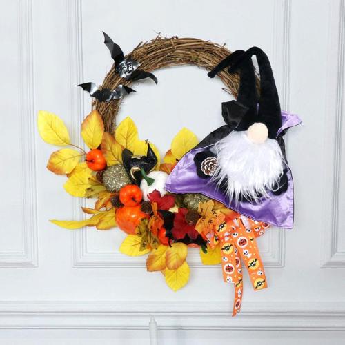 Halloween Themed Wreath With Wizard Gnome For Holiday Decoration
