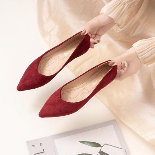 Suede Pointed Toe Flats-WO37