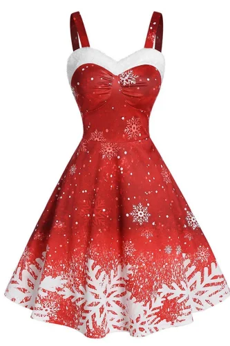 Gradient Snow Print Christmas Dress