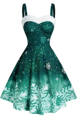 Gradient Snow Print Christmas Dress