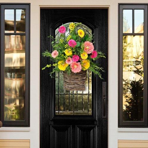 Gerbera daisy door basket-The flowerpot door wreath is unique!