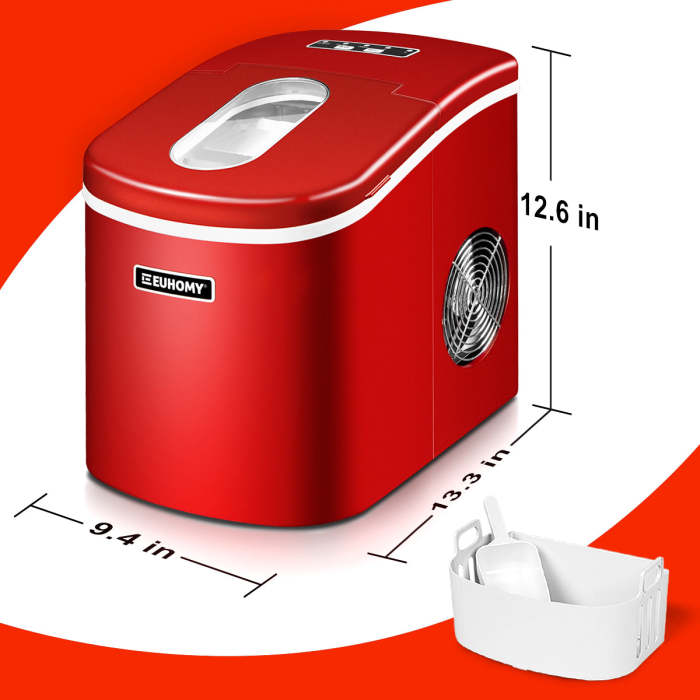 Euhomy Portable Compact Ice Maker 26Lbs/24H Red
