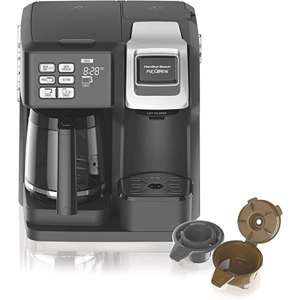 Hamilton Beach 49976 FlexBrew Trio 2-Way Single Serve Coffee Maker & Full 12c Pot, Compatible with K-Cup Pods or Grounds, Combo, Black Coffee Maker Black