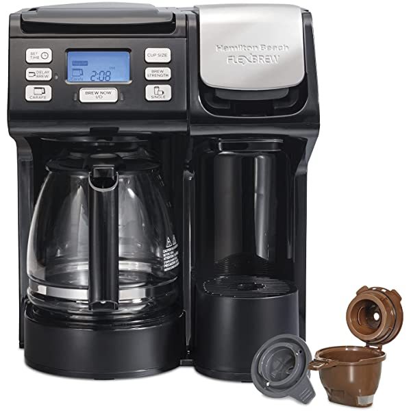 Hamilton Beach 49976 FlexBrew Trio 2-Way Single Serve Coffee Maker & Full 12c Pot, Compatible with K-Cup Pods or Grounds, Combo, Black Coffee Maker Black