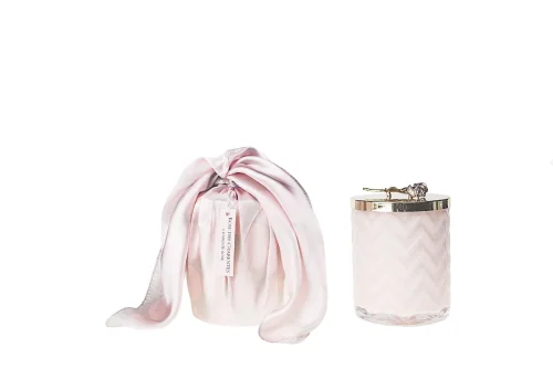 COTE NOIRE HERRINGBONE CANDLE WITH SCARF - PINK - PINK ROSE LID