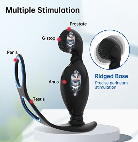 Male Masturbator Adult Toys 10 Modes Remote Control Anal Plug Prostate Wear Orgasm Plug Male Vibrating Massager Double Ring Penis Ring Remote Control Vibrating Anal Plug