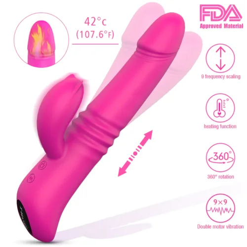 9 Vibrating Modes Hot Sensation Double Motor Rabbit Retractable Vibrator For Women Masturbation Sex Toy