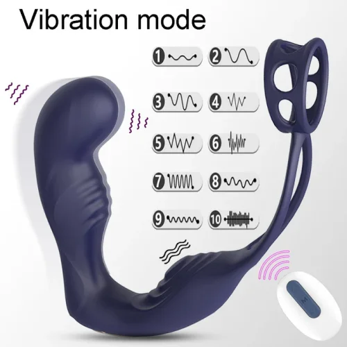3 in 1 Vibrating Butt Plug Vibrator Male Massage Ring 10 Modes Anal Plug Prostate Massager G-Spot Vibration Remote Control Toys for Men for Couple 