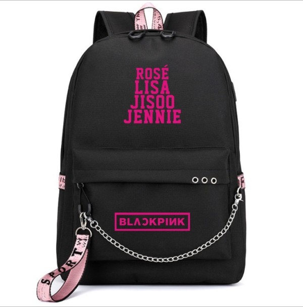 Blackpink Sac à Dos Sac école Sac Scolaire avec Port de Charge USB