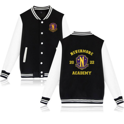 Wednesday Addams Veste de Baseball Blouson à Boutons College