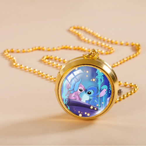 Stitch Montre de Poche Tournante Collier Rétro Pendentif Montre Cadeau pour Enfant