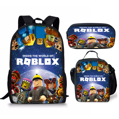 Roblox Sac à Dos Sac école avec Trousse à Crayons Sac de Repas Sac à Lunch