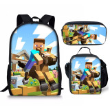 Minecraft Sac à Dos Sac école avec Trousse à Crayons Sac de Repas Sac à Lunch