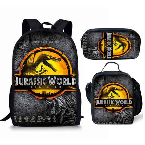 Jurassic World 3 Sac à Dos Sac école avec Trousse à Crayons Sac à Lunch