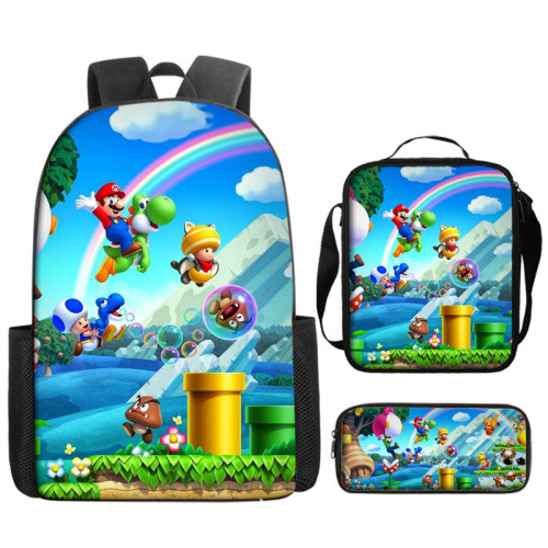 Super Mario Sac à Dos avec Trousse Scolaire Sac de Repas Cadeau Rentrée Scolaire