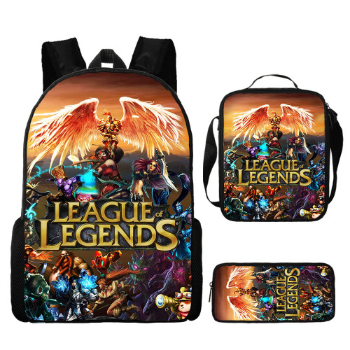 League of Legends Sac à Dos avec Trousse Scolaire Sac de Repas Cadeau Rentrée Scolaire