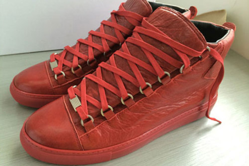 B Arena High Top Creased Leather Sneakers Red
