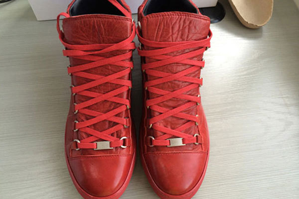 B Arena High Top Creased Leather Sneakers Red