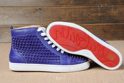 Super Max Perfect Christian Louboutin Louis Spikes Mens Flat blue leather(with receipt)