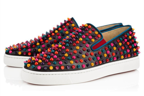 Super Max Perfect Christian Louboutin Roller-Boat Men's Flat Colorful Studs(with receipt)