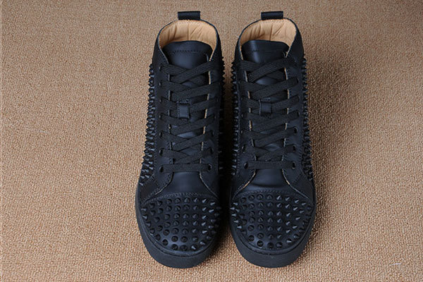 Super Max Perfect Christian Louboutin Red Bottom 3Spikes on Top Black Matte Leather Men Shoes(with receipt )