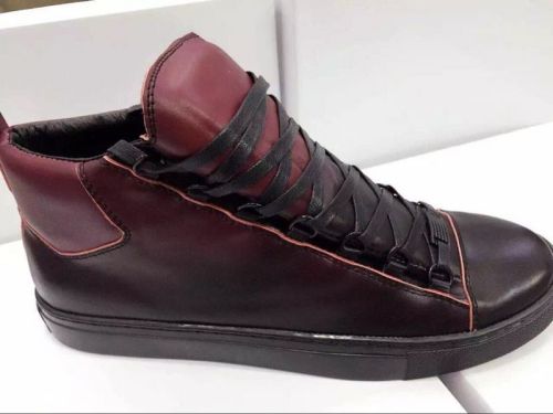B Arena High Top Creased Leather Sneakers wine red gradual change