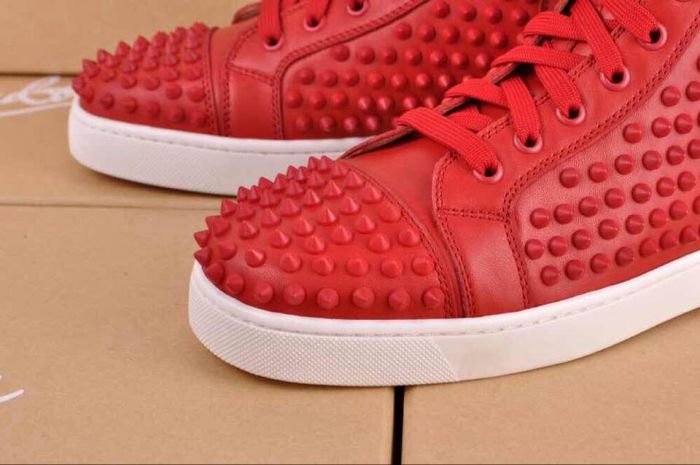 Super Max Perfect Christian Louboutin Louis Spikes Men's Flat Sneaker with Glossy Red Sole(with receipt)