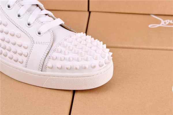Super Max perfect Christian Louboutin Glossy Red Sole Louis spike men's flat white leather Sneakers(with receipt)
