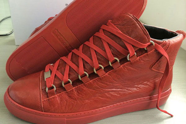 B Arena High Top Creased Leather Sneakers Red